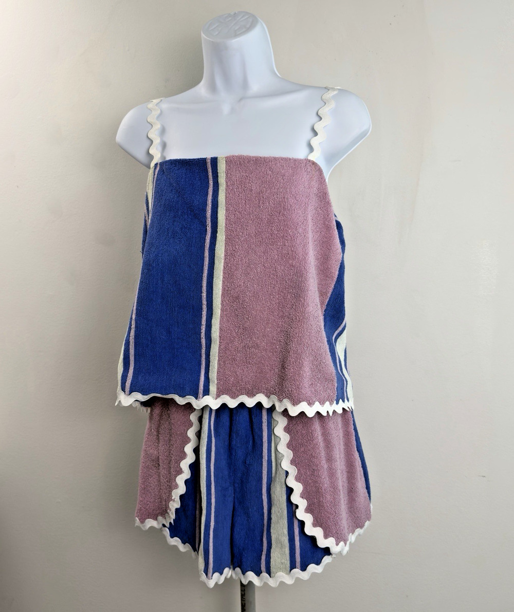 Upcycled Vintage Towel Matching Top Short Set Small/Medium Beachy